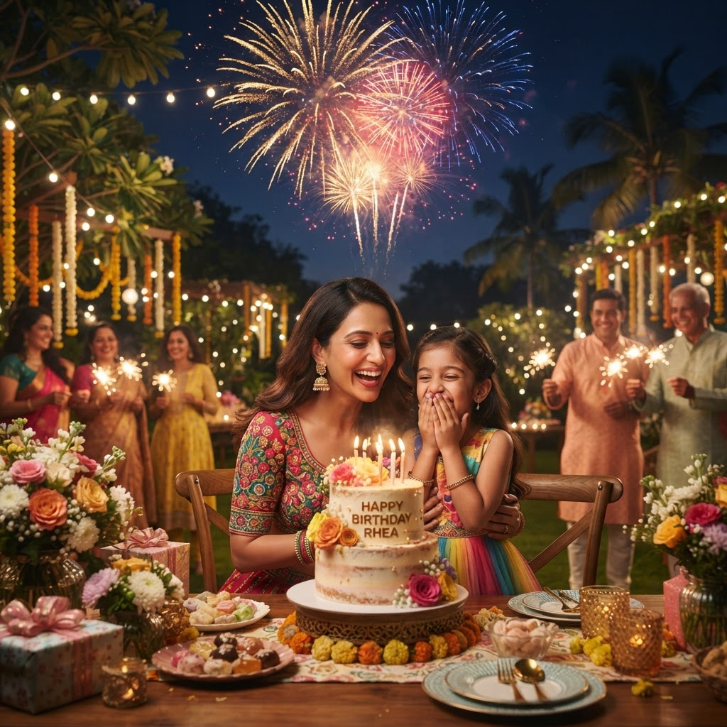 Mother and child celebrating a birthday
